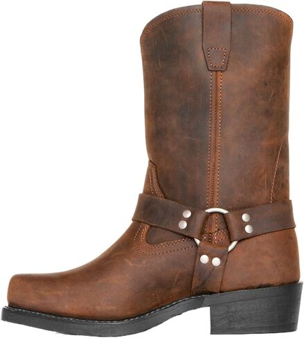Hhhchpm Men's Classic Western Cowboy Square Toe Boots Harness Straps Mid Calf Pull on Boots for Men PU Leather Men's Western Boots in Saudi Arabia