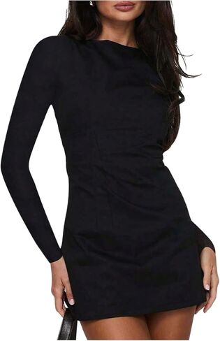 Floerns Women's Elegant Long Sleeve Mini Dress Lace Up Work Formal Party Dresses in Saudi Arabia