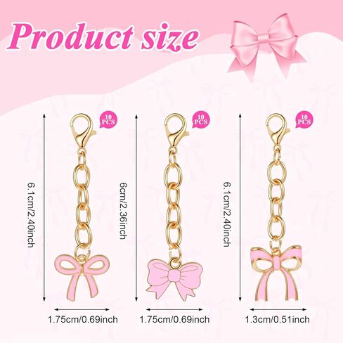 Sibba 30 PCS Bag Purse Charms Pink Bow Keychains Cute Bowknot Keychain Aesthetic Key Chains Car Key Chain Keyring Pendant Accessories for Women Wallet Handbag Backpack Charms Carnival Party Favors in Saudi Arabia