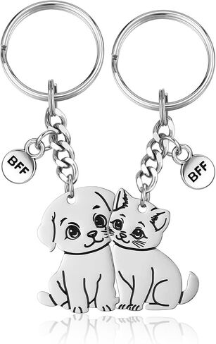 Jovivi Best Friends Keychains Set of 2 Matching Keychains for Couples Cute Cat/Dog Lover Friendship BBF Birthday Gifts in Saudi Arabia