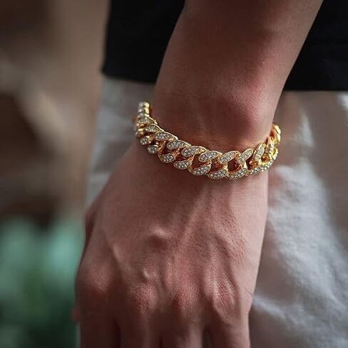 Mens Cuban Link Chain Gold 7.9'' Bracelet Iced Out Thick Bracelet For Women Unisex Bling Diamond Cut Cuban Link Chains For Men Hip Hop Jewelry in Saudi Arabia