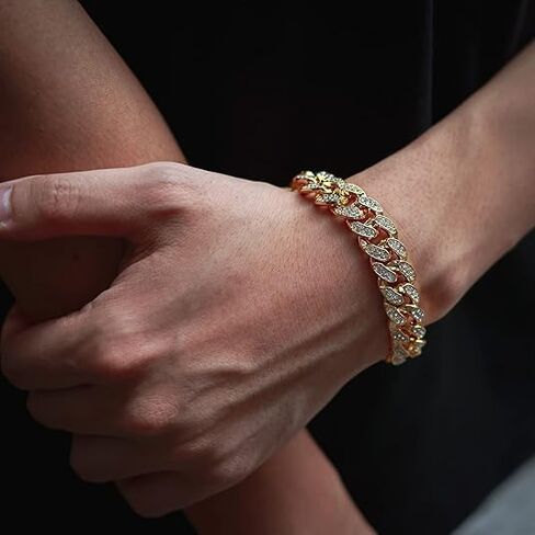 Mens Cuban Link Chain Gold 7.9'' Bracelet Iced Out Thick Bracelet For Women Unisex Bling Diamond Cut Cuban Link Chains For Men Hip Hop Jewelry in Saudi Arabia