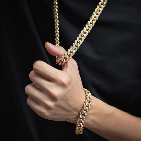 Mens Cuban Link Chain Gold 7.9'' Bracelet Iced Out Thick Bracelet For Women Unisex Bling Diamond Cut Cuban Link Chains For Men Hip Hop Jewelry in Saudi Arabia