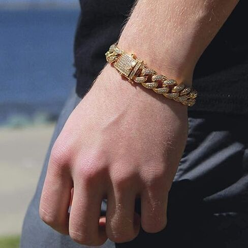 Mens Cuban Link Chain Gold 7.9'' Bracelet Iced Out Thick Bracelet For Women Unisex Bling Diamond Cut Cuban Link Chains For Men Hip Hop Jewelry in Saudi Arabia