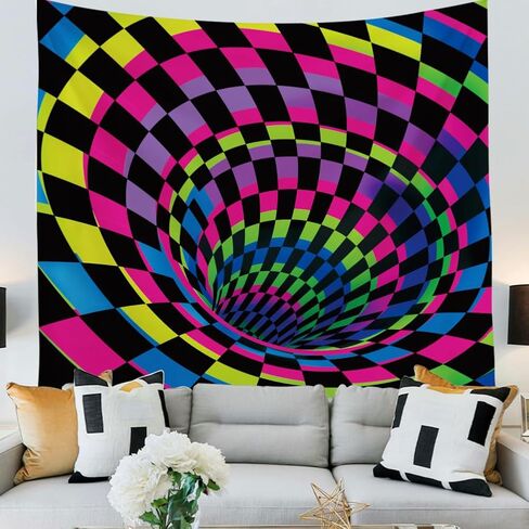 WEBEEDY Black Light 3D Wall Tapestry for Bedroom, 3D Illusion Glow in The Dark Wall Hanging Backdrop UV Reactive Cool Checkerboard Poster Decoration for Gamer Living Room Dorm Gaming Room (59"x51") in Saudi Arabia