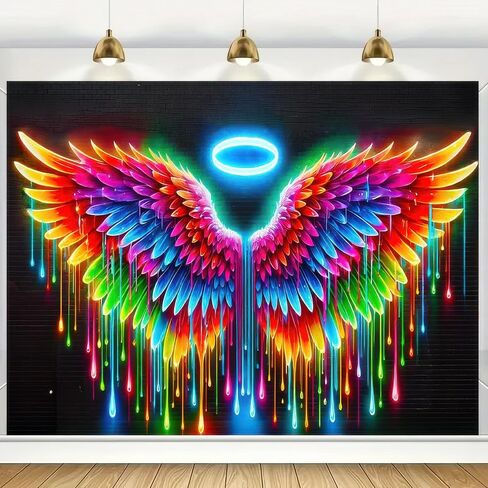 BlissYard Blacklight نسيج أجنحة الملاك ضوء أسود معلق خلفية متوهجة في الظلام ملصق فراشة جدار الأشعة فوق البنفسجية نسيج لغرفة النوم ديكور غرفة المعيشة العمل الفني غرفة المنزل ديكور خلفية الحفلات 78 × 59 بوصة in Kuwait
