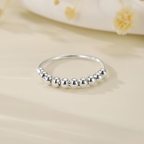 S925 Sterling Silver Gold Plated Fidget Anxiety Rings for Men Spinner Ring for Women Stress Relieving Silent Spinning Stress with Beads Anti Anxiety Unisex Jewelry Christmas Gifts for Him Her Friend in Saudi Arabia