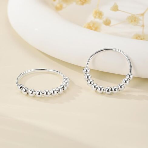 S925 Sterling Silver Gold Plated Fidget Anxiety Rings for Men Spinner Ring for Women Stress Relieving Silent Spinning Stress with Beads Anti Anxiety Unisex Jewelry Christmas Gifts for Him Her Friend in Saudi Arabia