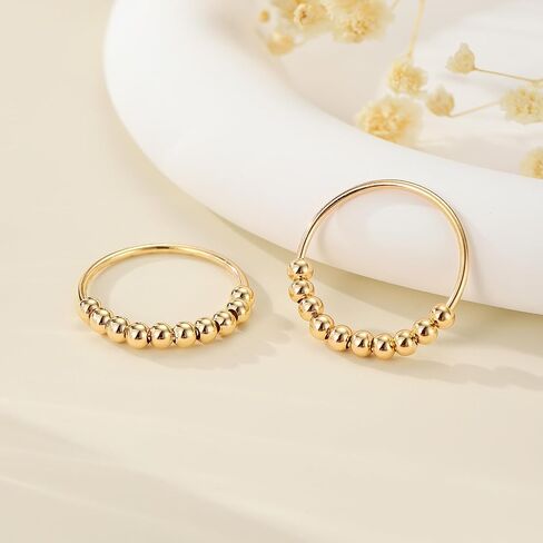 S925 Sterling Silver Gold Plated Fidget Anxiety Rings for Men Spinner Ring for Women Stress Relieving Silent Spinning Stress with Beads Anti Anxiety Unisex Jewelry Christmas Gifts for Him Her Friend in Saudi Arabia