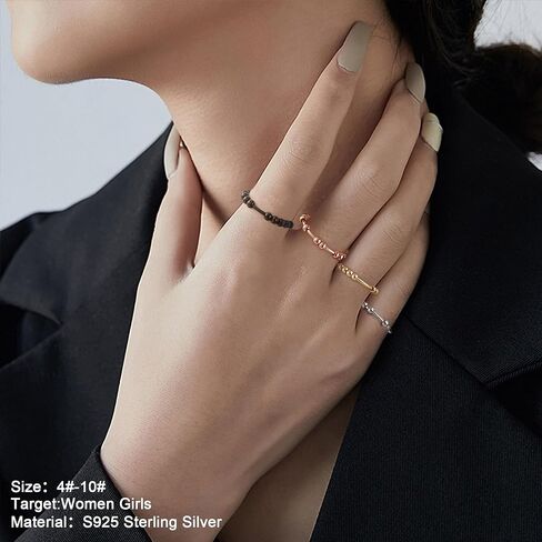 S925 Sterling Silver Gold Plated Fidget Anxiety Rings for Men Spinner Ring for Women Stress Relieving Silent Spinning Stress with Beads Anti Anxiety Unisex Jewelry Christmas Gifts for Him Her Friend in Saudi Arabia