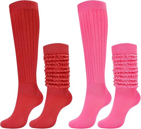 SIXDAYSOX Women’s Slouchy Socks for Women 80s 90s Retro Style Cozy Scrunch Mid Calf Socks 2 Pack in Saudi Arabia