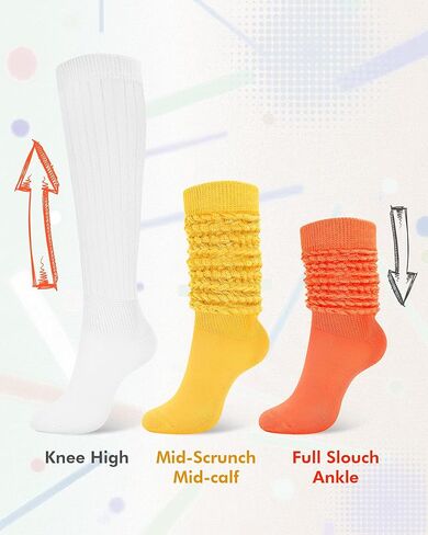 SIXDAYSOX Women’s Slouchy Socks for Women 80s 90s Retro Style Cozy Scrunch Mid Calf Socks 2 Pack in Saudi Arabia