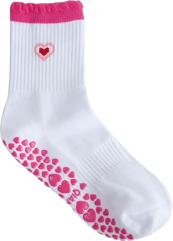 Pilates Grip Socks for Women, Yoga Grippy Sock Cute Heart Pattern Non-Slip Socks, Crew Sticky Socks for Yoga, Pilates, Barre, Gym Athletic, Dance in Saudi Arabia