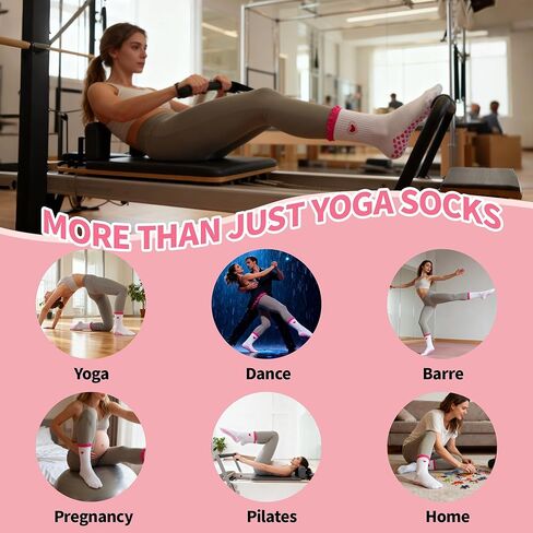Pilates Grip Socks for Women, Yoga Grippy Sock Cute Heart Pattern Non-Slip Socks, Crew Sticky Socks for Yoga, Pilates, Barre, Gym Athletic, Dance in Saudi Arabia