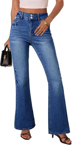 EVALESS Womens Flare Bell Bottom Jeans High Waisted Wide Leg Bootcut Jeans Stretchy Denim Pants in Saudi Arabia