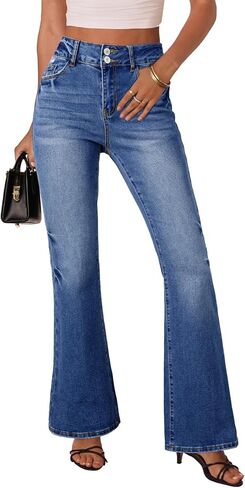 EVALESS Womens Flare Bell Bottom Jeans High Waisted Wide Leg Bootcut Jeans Stretchy Denim Pants in Saudi Arabia