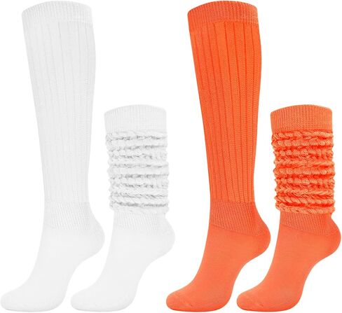 SIXDAYSOX Women’s Slouchy Socks for Women 80s 90s Retro Style Cozy Scrunch Mid Calf Socks 2 Pack in Saudi Arabia