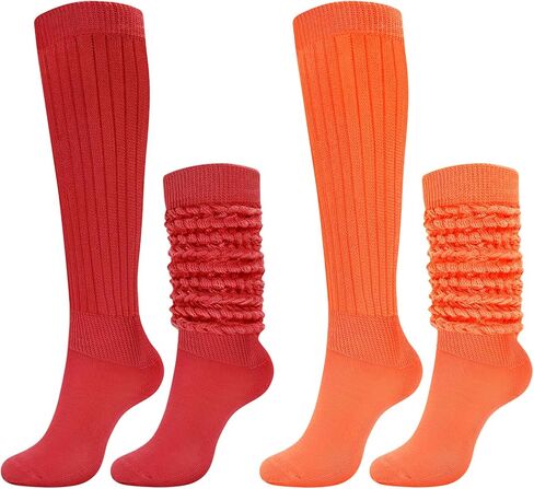 SIXDAYSOX Women’s Slouchy Socks for Women 80s 90s Retro Style Cozy Scrunch Mid Calf Socks 2 Pack in Saudi Arabia