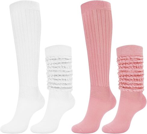 SIXDAYSOX Women’s Slouchy Socks for Women 80s 90s Retro Style Cozy Scrunch Mid Calf Socks 2 Pack in Saudi Arabia