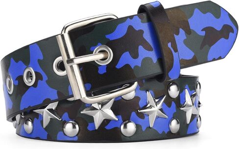 CWCYYDSYY Star Studded Rivet Camouflage Belts Y2K Punk Hip Hop Faux Leather Grommet for Cosplay for Men Women in Saudi Arabia