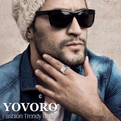 YOVORO 3 قطع من الفولاذ المقاوم للصدأ خواتم Signet مكتنزة واسعة النطاق للرجال والنساء الكوبية سلسلة ربط خواتم الأزياء ماتي النهاية خاتم عادي الراحة تناسب حجم 7-13 in Kuwait