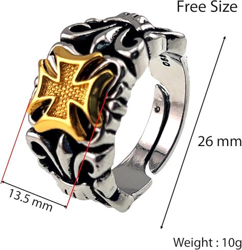 Phuc Minh Cross Anchor Ring for Men - Unique Hip-Hop Punk Style, Classic Design Finger Ring, Adjustable Size in Saudi Arabia