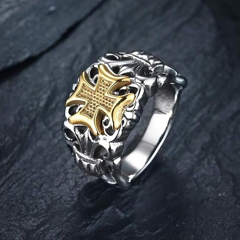 Phuc Minh Cross Anchor Ring for Men - Unique Hip-Hop Punk Style, Classic Design Finger Ring, Adjustable Size in Saudi Arabia