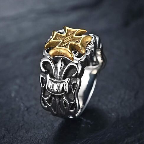 Phuc Minh Cross Anchor Ring for Men - Unique Hip-Hop Punk Style, Classic Design Finger Ring, Adjustable Size in Saudi Arabia