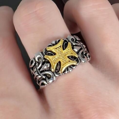 Phuc Minh Cross Anchor Ring for Men - Unique Hip-Hop Punk Style, Classic Design Finger Ring, Adjustable Size in Saudi Arabia