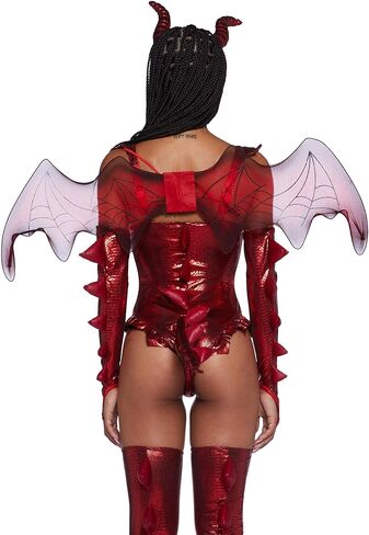 Dolls Kill Fire Breathing Beauty Costume Set by Trickz N’ Treatz – Women’s Red Dragon Bodysuit, Wings & Gloves in Saudi Arabia