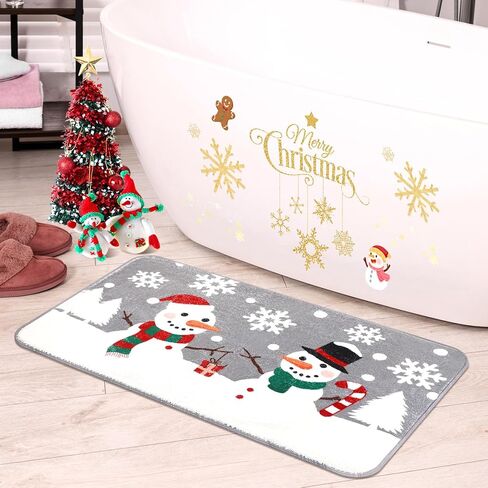 Tinideya Winter Bathroom Rugs 31.5" x 19.7" Winter Bath Mat Non Slip Farmhouse Entrance Welcome Door Mats Holiday Bathroom Decorations for Home Indoors Kitchen(Snowman) in Kuwait