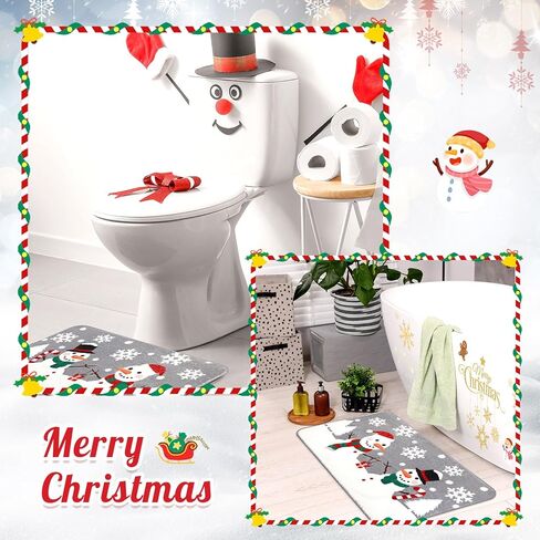 Tinideya Winter Bathroom Rugs 31.5" x 19.7" Winter Bath Mat Non Slip Farmhouse Entrance Welcome Door Mats Holiday Bathroom Decorations for Home Indoors Kitchen(Snowman) in Kuwait