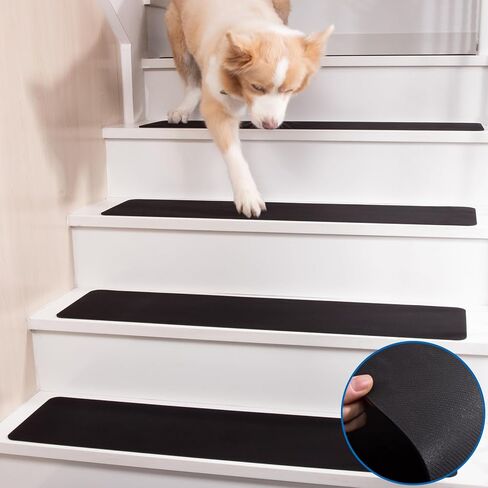HOPEVIVA Carpet Stair Treads Non Slip for Wooden Stairs, Rubber Backed Indoor Stair Treads with Tech Fabric Surface, Anti Slip Stair Covers, 30" x 8", Set of 15, Black in Saudi Arabia