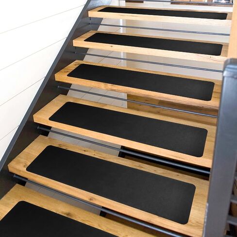 HOPEVIVA Carpet Stair Treads Non Slip for Wooden Stairs, Rubber Backed Indoor Stair Treads with Tech Fabric Surface, Anti Slip Stair Covers, 30" x 8", Set of 15, Black in Saudi Arabia