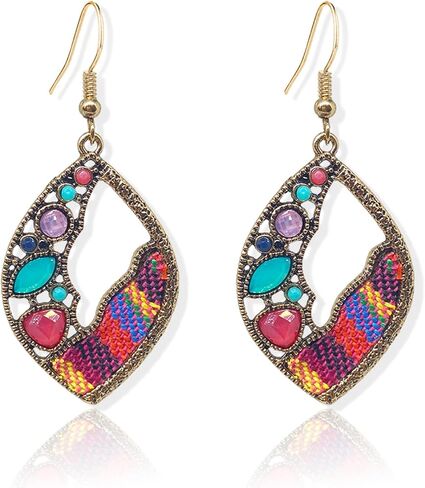 TIANBANGSHI Bohemian Crystal Colourful Woven Earrings Handmade Retro Braid Teardrop Drop Dangle Earrings for Women in Saudi Arabia