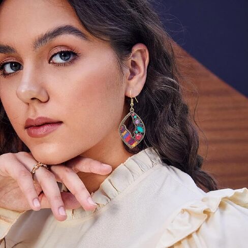 TIANBANGSHI Bohemian Crystal Colourful Woven Earrings Handmade Retro Braid Teardrop Drop Dangle Earrings for Women in Saudi Arabia