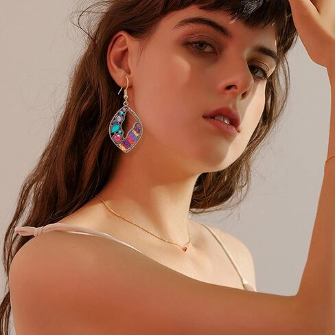 TIANBANGSHI Bohemian Crystal Colourful Woven Earrings Handmade Retro Braid Teardrop Drop Dangle Earrings for Women in Saudi Arabia