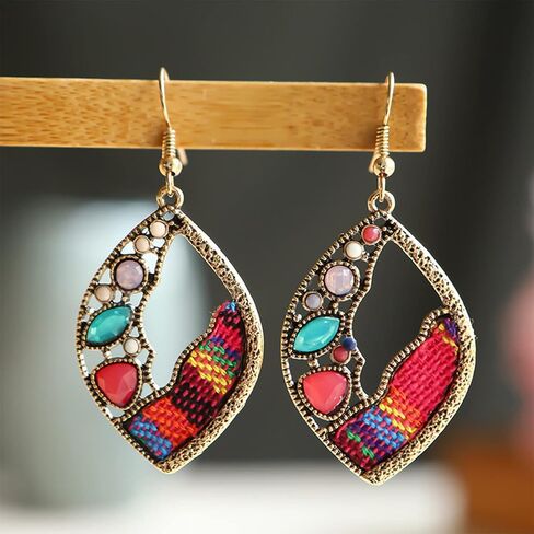 TIANBANGSHI Bohemian Crystal Colourful Woven Earrings Handmade Retro Braid Teardrop Drop Dangle Earrings for Women in Saudi Arabia