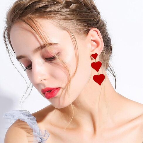Vavhoo ثلاثة أقراط على شكل قلب أحمر للنساء أقراط متدلية متدلية للأم هدية مجوهرات لعيد الأم وعيد الحب in Kuwait