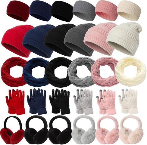 طقم تدفئة شتوي متماسك مكون من 30 قطعة من Cutecrop يشتمل على وشاح صغير وقفازات تعمل باللمس وعصابة رأس وغطاء للأذنين دافئ للشتاء للمشردين in Saudi Arabia