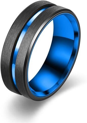 Brushed Tungsten Carbide Wedding Band with Blue Engraved Center Groove - Comfort Fit Ring for Men & Women, Sizes 6-13 in Saudi Arabia
