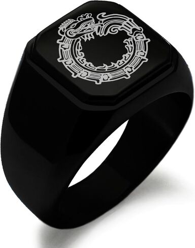 الفولاذ المقاوم للصدأ ازتيك Ouroboros الثعبان رون رمز مربع مسطح الأعلى نمط السائق حلقة مصقولة in Kuwait