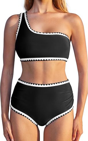 MOOSLOVER Women Bikini Sets One Shoulder High Waisted Swimsuit Whip Stitch 2 Piece Bathing Suits in Saudi Arabia