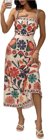 GORGLITTER Women's Floral Print Backless Maxi Dresses Sleeveless Boho Summer Vacation A Line Flowy Prom Long Sundresses in Kuwait
