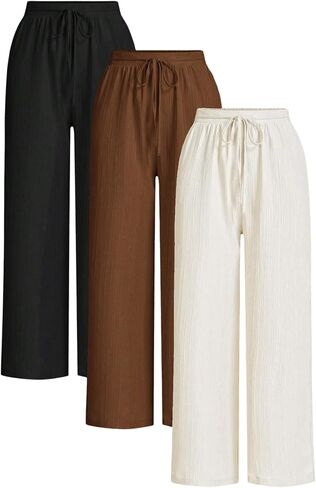 SOLY HUX Women's 3 Piece Pants Tie Front High Waisted Wide Leg Baggy Long Pants Casual Trousers with Pockets in Saudi Arabia