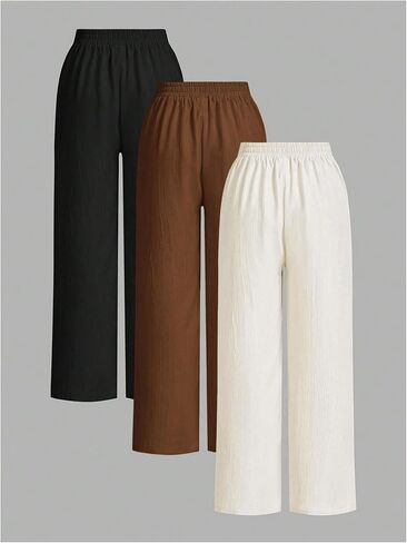 SOLY HUX Women's 3 Piece Pants Tie Front High Waisted Wide Leg Baggy Long Pants Casual Trousers with Pockets in Saudi Arabia