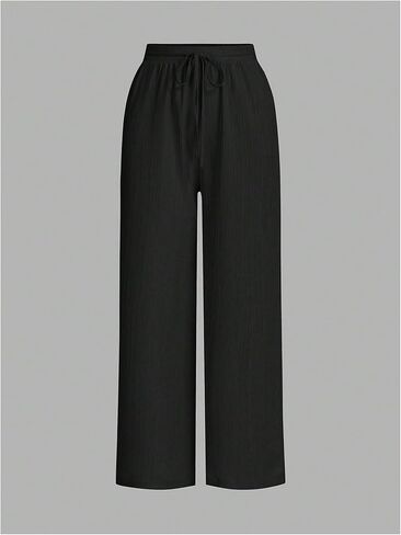 SOLY HUX Women's 3 Piece Pants Tie Front High Waisted Wide Leg Baggy Long Pants Casual Trousers with Pockets in Saudi Arabia