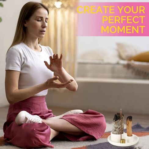 LotusGlow Incense Holder, Sage Holder for Burning, Incense Stick Holder, All in One Ceramic Holder for Meditation and Room Home Decor in Saudi Arabia