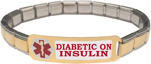 Diabetic On Insulin Diabetes Medical Alert Stainless Steel 9mm Italian Charm Starter Bracelet in Saudi Arabia