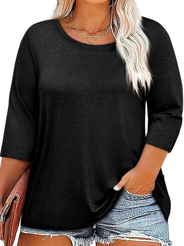 Plus Size Tops for Womens 3/4 Sleeve Casual T Shirts Loose Fit Tunic Blouse in Saudi Arabia